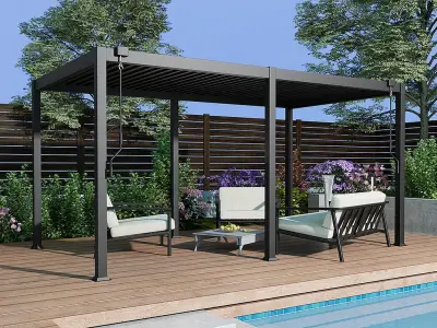 Nagnuta bioklimatska pergola Windsor 3x4 m s LED rasvjetom – Antracit - Detalj 5