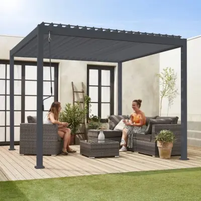 3X3M Bioklimatska pergola De aluminijska Com s podesivim lamelama, Triomphe 3X3M, Antracit, 301X301X250 Cm