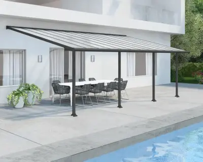 Samostojeća bioklimatska pergola Amalfi 12 m² s pomičnim lamelama – Taupe sivo-smeđa - Detalj 4