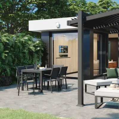 Samostojeća bioklimatska pergola Amalfi 15 m² – Tamna prirodna boja drva - Detalj 4