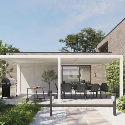 Električna motorizirana bioklimatska pergola Amadora 12 m² s lamelama – Taupe - Detalj 4