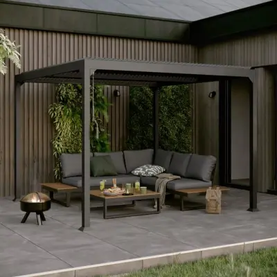 Električna bioklimatska pergola Amadora 12 m² s lamelama i bočnim panelom 2,78 m – Antracit - Detalj 3