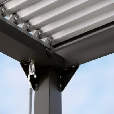 Električna bioklimatska pergola Amadora 12 m² s lamelama i bočnim panelom 2,78 m – Antracit - Detalj 5