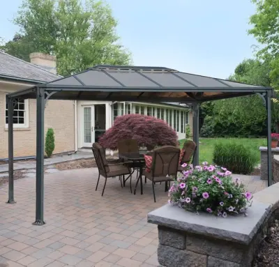 Električna bioklimatska pergola Amadora 12 m² s lamelama i bočnim panelom 3,68 m – Antracit - Detalj 2
