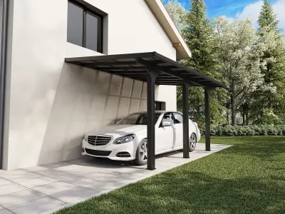 Zidna nadstrešnica za automobil Pazera 15,13 m² u aluminiju i polikarbonatu – Antracit - Detalj 2