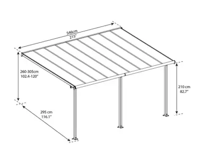 Vodonepropusna zidna aluminijska pergola Santa 395x300x223 cm s lamelama 110° – Antracit - Detalj 4