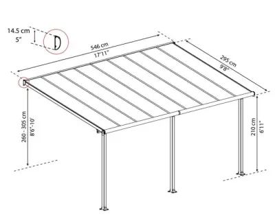 Vodonepropusna zidna aluminijska pergola Santa 395x300x223 cm s lamelama 110° – Antracit - Detalj 7