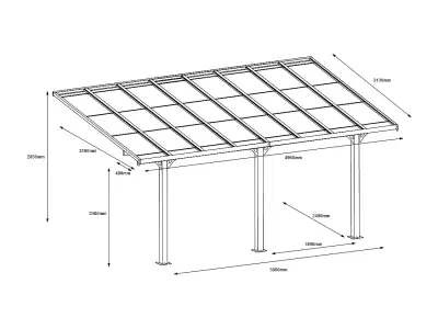 Nadstrešnica za automobil pergola Encostada Em aluminijska Com Cobertura Em Policarbonato – 15,13 M² – Bijeli – Pazera
