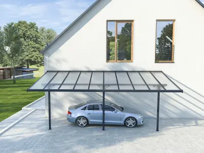 Zidna nadstrešnica za automobil Pazera 15,13 m² u aluminiju i polikarbonatu – Bijela - Detalj 5