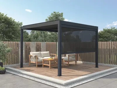 Bioklimatska aluminijska pergola 360x300 cm s lamelama i bočnim panelima – Antracit - Detalj 4