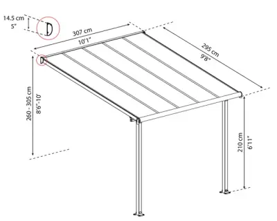Zidna aluminijska pergola Naterial Borea 3x4,19 m – Siva - Kontejneri Hrvatska