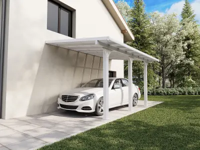 Zidna nadstrešnica za automobil Pazera 15,13 m² u aluminiju i polikarbonatu – Bijela - Detalj 8
